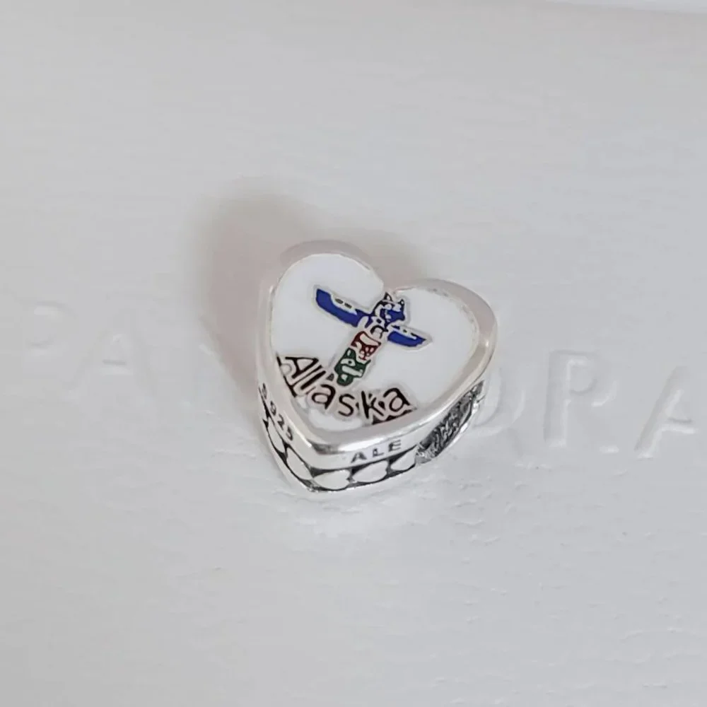 Totem & Cruise Ship Pandora Charm Alaska Heart Pendant Bead S925 Silver with box - Picture 2 of 6